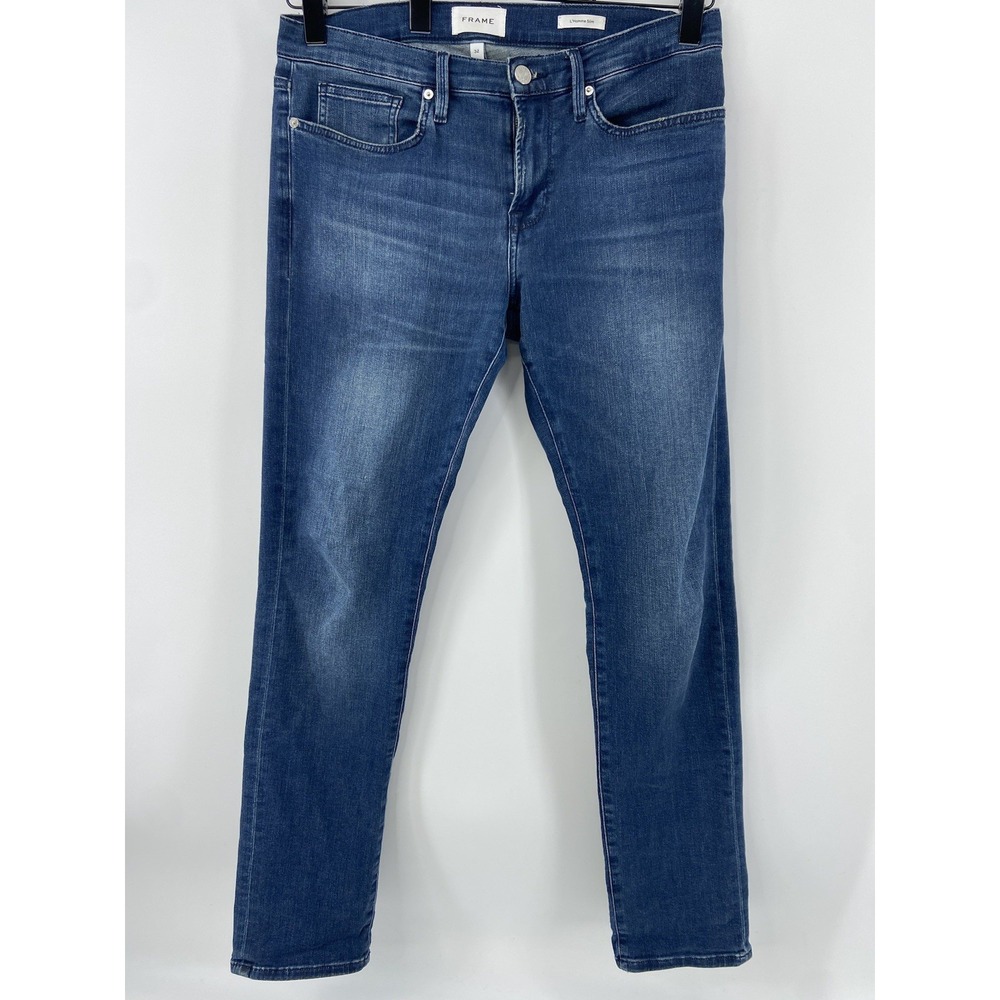 Frame Jeans Mens 32x32 L' Homme Slim Blue Denim Distressed Stretch Whiskering